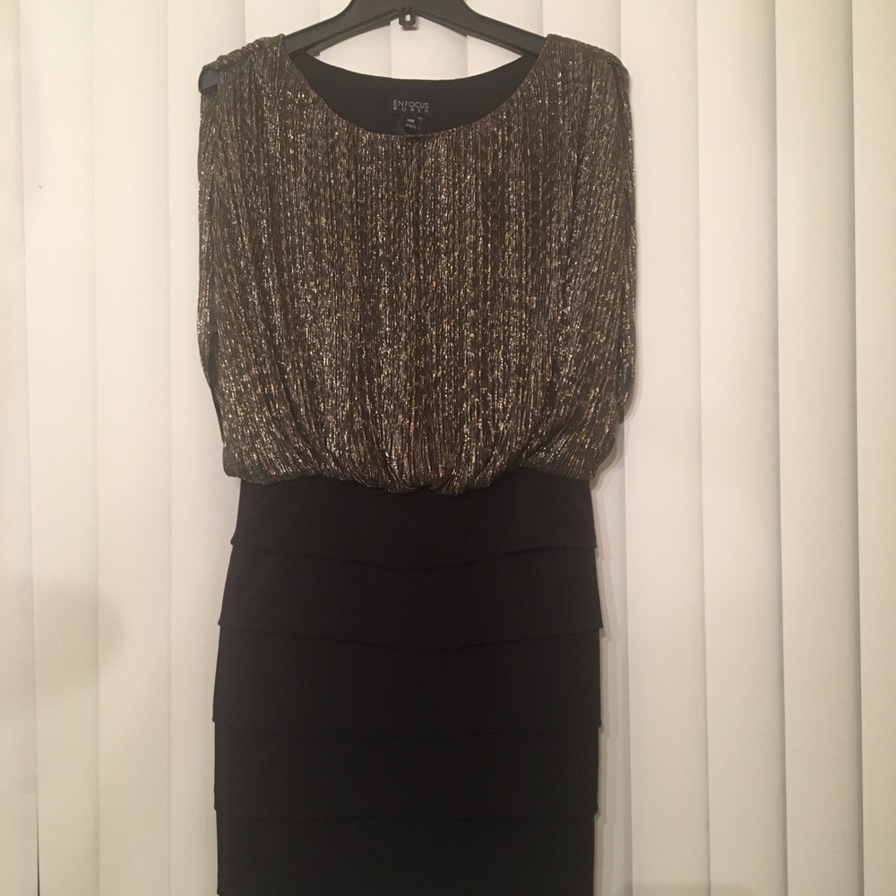 Enfocus Studio Black and Gold Midi Dress